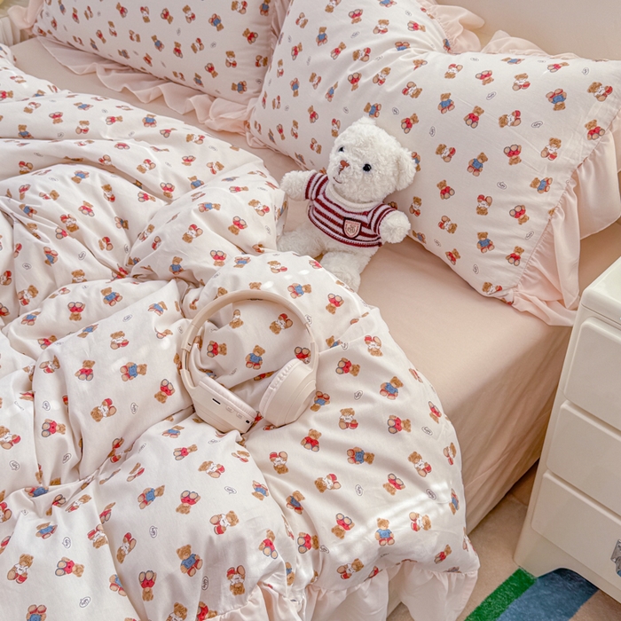 91家纺网 家纺一手货源 找家纺 橘子家 2026新款全棉雪纺四件套 泡泡熊