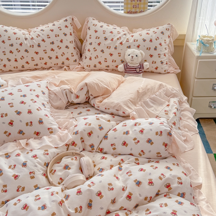 91家纺网 家纺一手货源 找家纺 橘子家 2026新款全棉雪纺四件套 泡泡熊