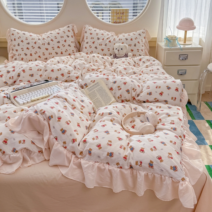 91家纺网 家纺一手货源 找家纺 橘子家 2026新款全棉雪纺四件套 泡泡熊