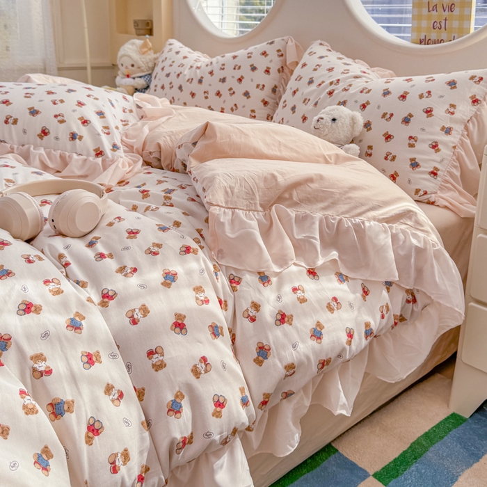 91家纺网 家纺一手货源 找家纺 橘子家 2026新款全棉雪纺四件套 泡泡熊