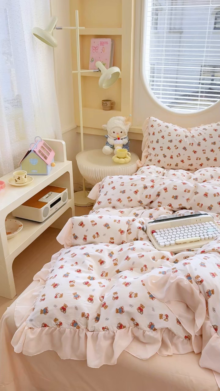 91家纺网 家纺一手货源 找家纺 橘子家 2026新款全棉雪纺四件套 泡泡熊