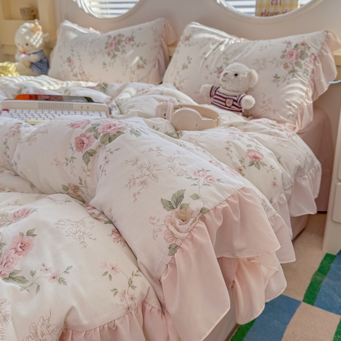 橘子家 2026新款全棉雪纺四件套 翩翩花语-粉