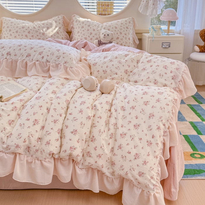 91家纺网 家纺一手货源 找家纺 橘子家 2026新款全棉雪纺四件套 清瑶