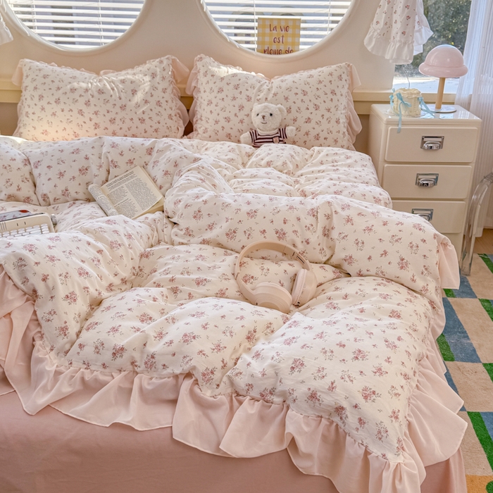 91家纺网 家纺一手货源 找家纺 橘子家 2026新款全棉雪纺四件套 清瑶