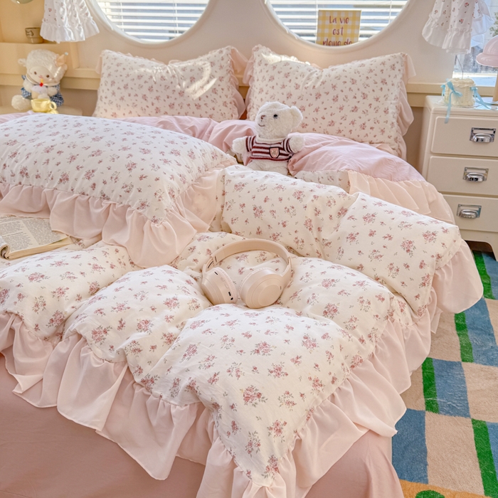 91家纺网 家纺一手货源 找家纺 橘子家 2026新款全棉雪纺四件套 清瑶