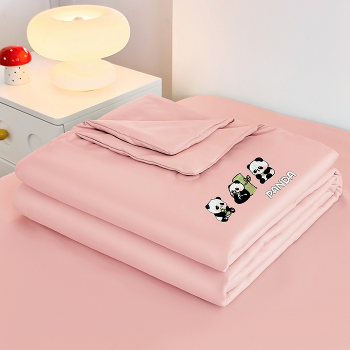 暖意家纺 2026春夏新款水洗真丝夏被夏凉被空调被四件套 三只熊猫-粉