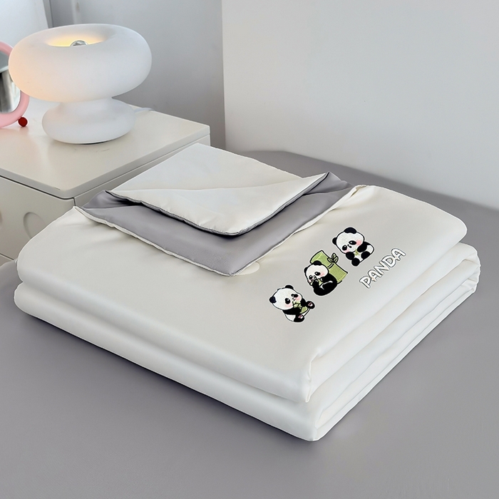 暖意家纺 2026春夏新款水洗真丝夏被夏凉被空调被四件套 三只熊猫-米