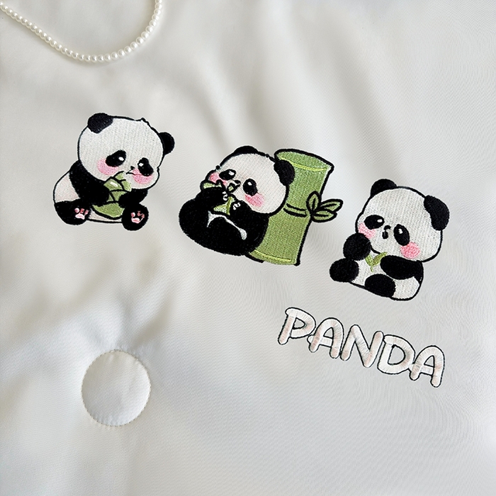 91家纺网 家纺一手货源 找家纺 暖意家纺 2026春夏新款水洗真丝夏被夏凉被空调被四件套 三只熊猫-米