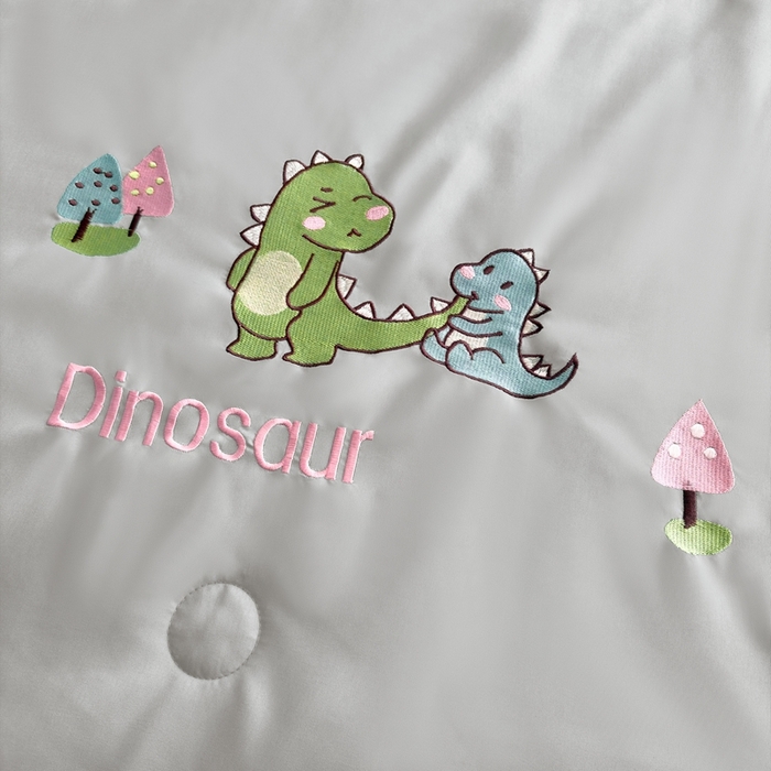 91家纺网 家纺一手货源 找家纺 暖意家纺 2026春夏新款水洗真丝夏被夏凉被空调被四件套 欢乐恐龙-灰