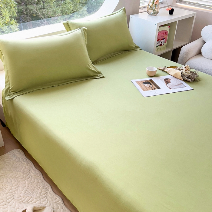 91家纺网 家纺一手货源 找家纺 宇淳国际 2026新款纯色舒适亲肤芦荟棉水洗棉单床单 草绿