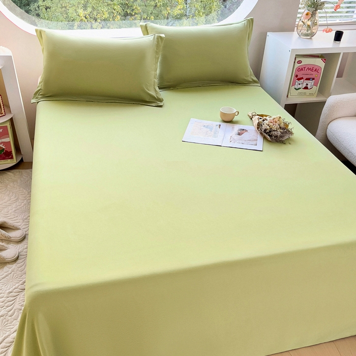 91家纺网 家纺一手货源 找家纺 宇淳国际 2026新款纯色舒适亲肤芦荟棉水洗棉单床单 草绿