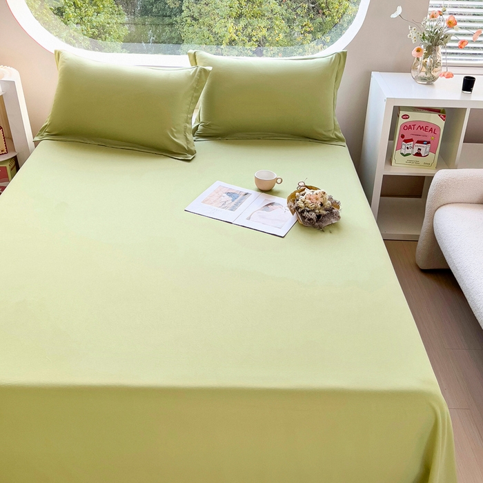 91家纺网 家纺一手货源 找家纺 宇淳国际 2026新款纯色舒适亲肤芦荟棉水洗棉单床单 草绿