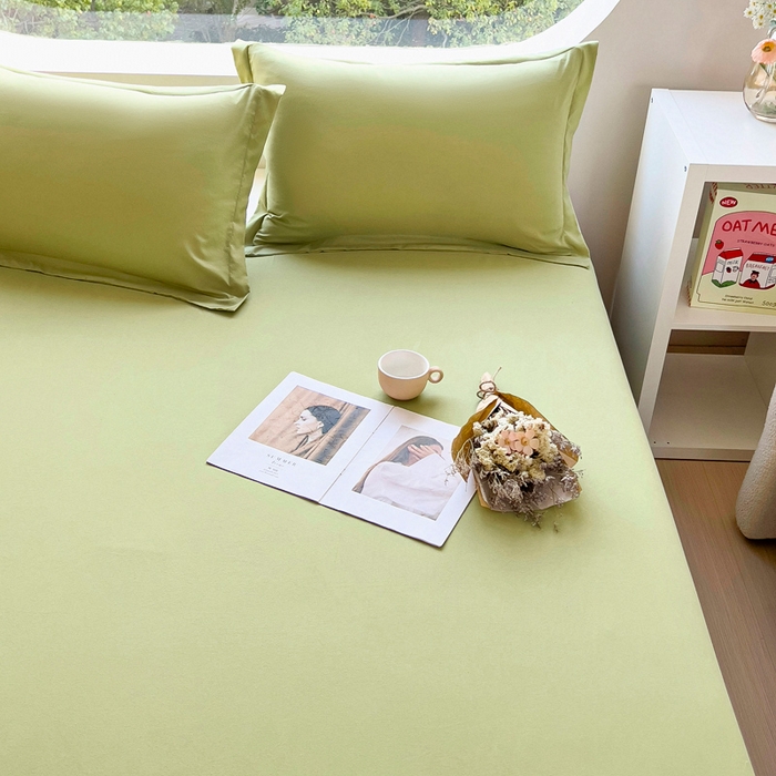 91家纺网 家纺一手货源 找家纺 宇淳国际 2026新款纯色舒适亲肤芦荟棉水洗棉单床单 草绿