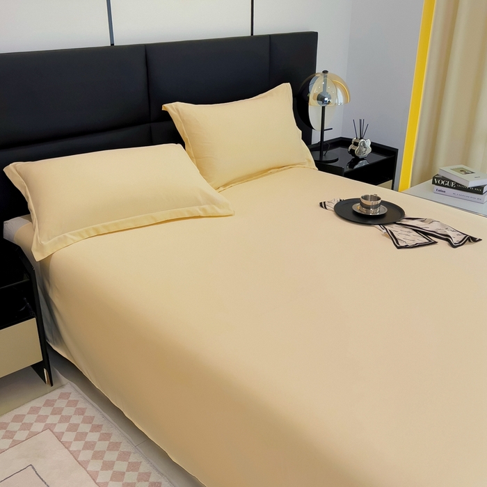 91家纺网 家纺一手货源 找家纺 宇淳国际 2026新款纯色舒适亲肤芦荟棉水洗棉单床单 奶黄