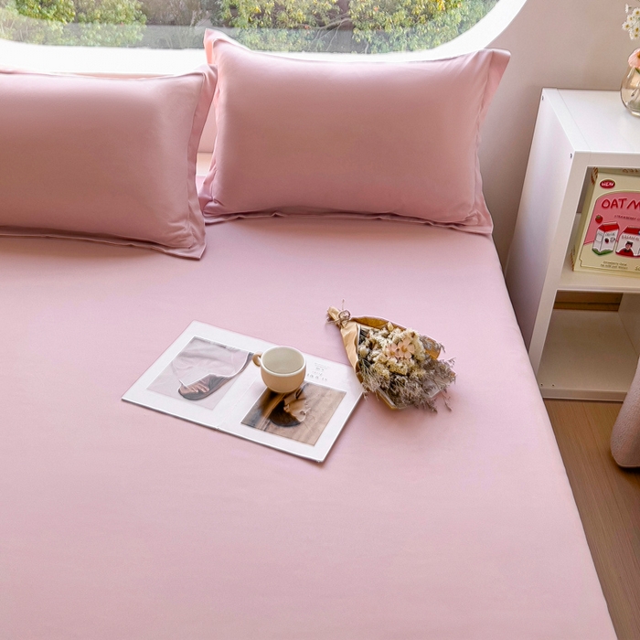 91家纺网 家纺一手货源 找家纺 宇淳国际 2026新款纯色舒适亲肤芦荟棉水洗棉单床单 浅粉