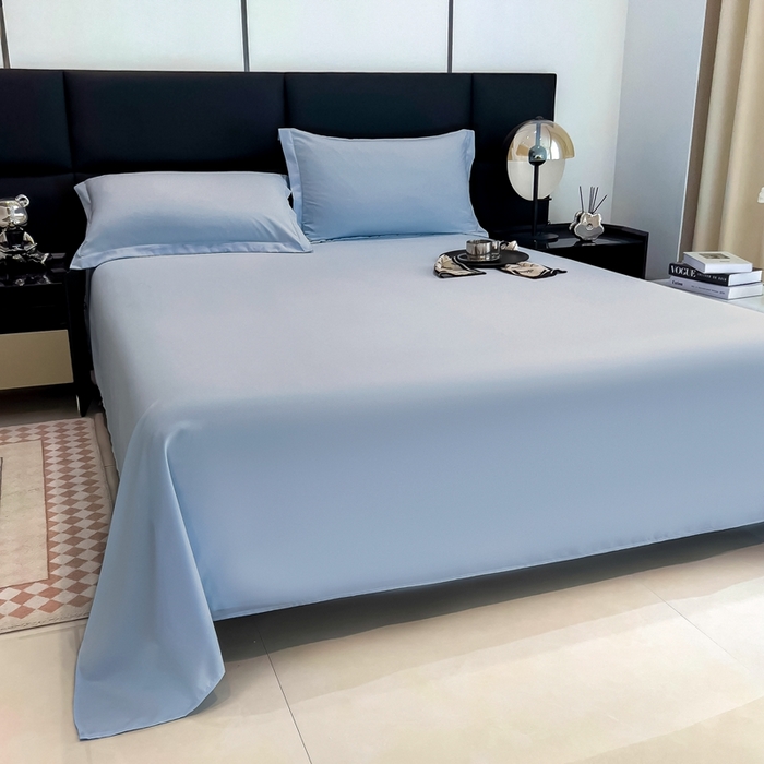 91家纺网 家纺一手货源 找家纺 宇淳国际 2026新款纯色舒适亲肤芦荟棉水洗棉单床单 天蓝