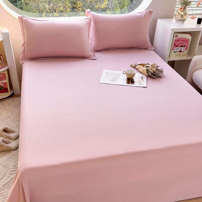 91家纺网 家纺一手货源 找家纺 宇淳国际 2026新款纯色舒适亲肤芦荟棉水洗棉单床单 浅粉