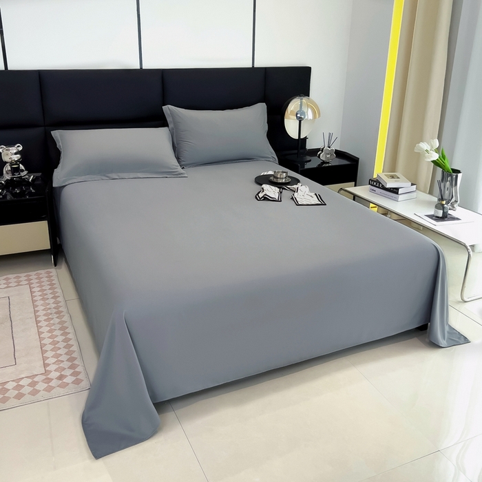 91家纺网 家纺一手货源 找家纺 宇淳国际 2026新款纯色舒适亲肤芦荟棉水洗棉单床单 浅灰