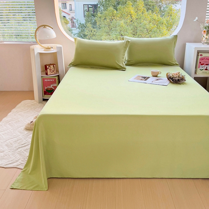 91家纺网 家纺一手货源 找家纺 宇淳国际 2026新款纯色舒适亲肤芦荟棉水洗棉单床单 草绿