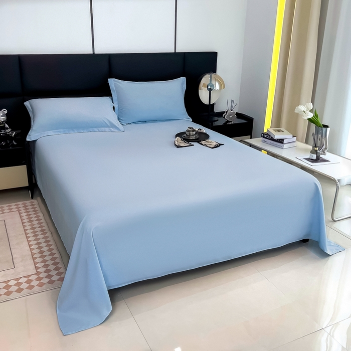 91家纺网 家纺一手货源 找家纺 宇淳国际 2026新款纯色舒适亲肤芦荟棉水洗棉单床单 天蓝