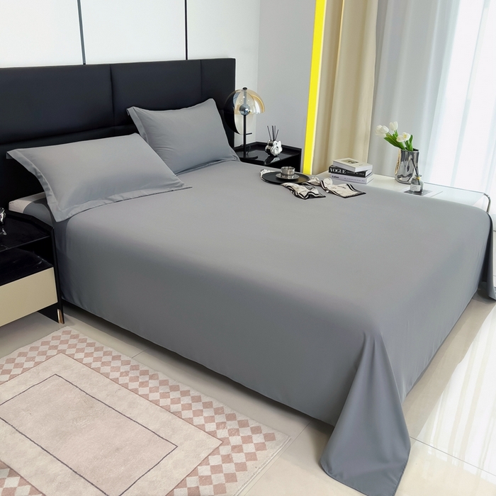 91家纺网 家纺一手货源 找家纺 宇淳国际 2026新款纯色舒适亲肤芦荟棉水洗棉单床单 浅灰