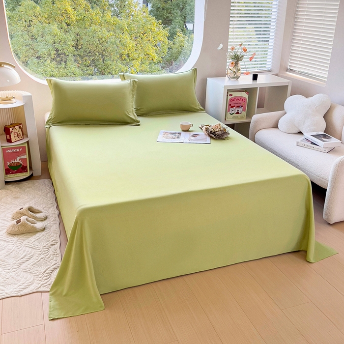 91家纺网 家纺一手货源 找家纺 宇淳国际 2026新款纯色舒适亲肤芦荟棉水洗棉单床单 草绿