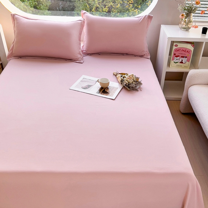 91家纺网 家纺一手货源 找家纺 宇淳国际 2026新款纯色舒适亲肤芦荟棉水洗棉单床单 浅粉