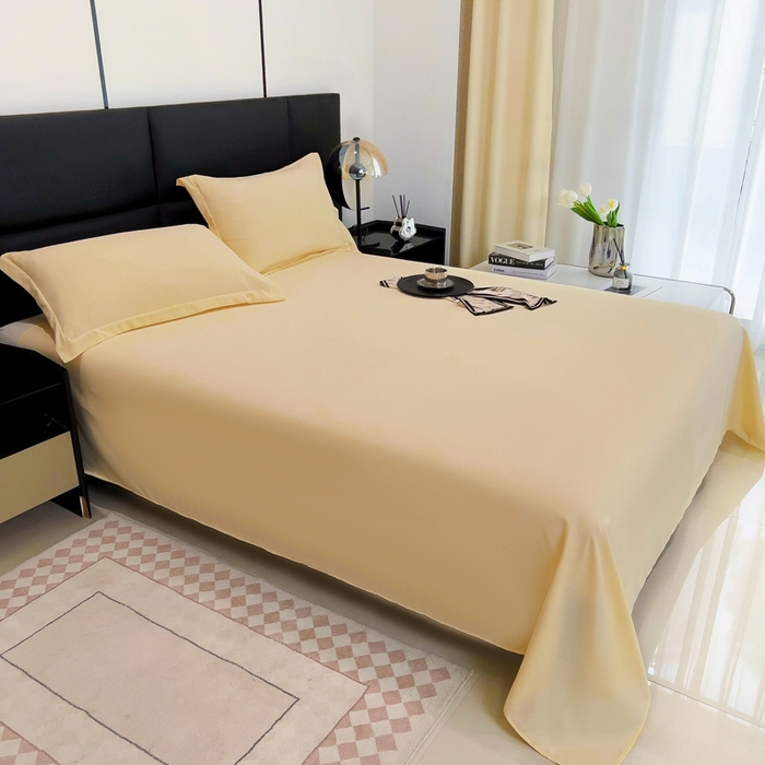 91家纺网 家纺一手货源 找家纺 宇淳国际 2026新款纯色舒适亲肤芦荟棉水洗棉单床单 奶黄