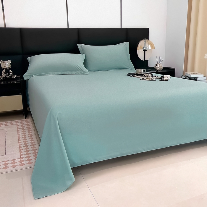 91家纺网 家纺一手货源 找家纺 宇淳国际 2026新款纯色舒适亲肤芦荟棉水洗棉单床单 水绿