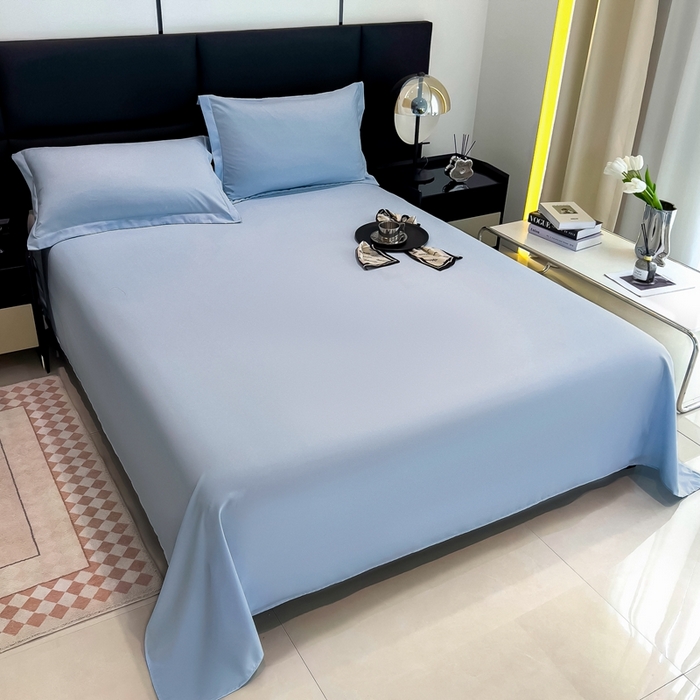 91家纺网 家纺一手货源 找家纺 宇淳国际 2026新款纯色舒适亲肤芦荟棉水洗棉单床单 天蓝