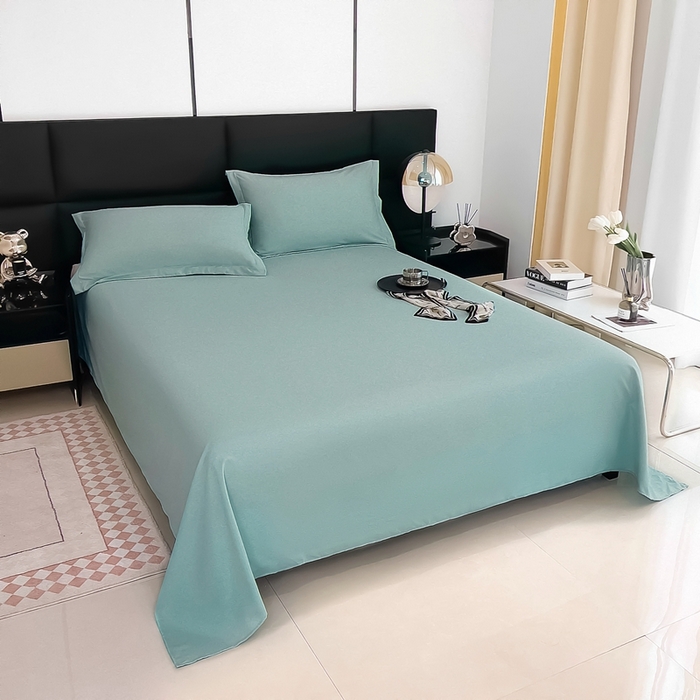 91家纺网 家纺一手货源 找家纺 宇淳国际 2026新款纯色舒适亲肤芦荟棉水洗棉单床单 水绿