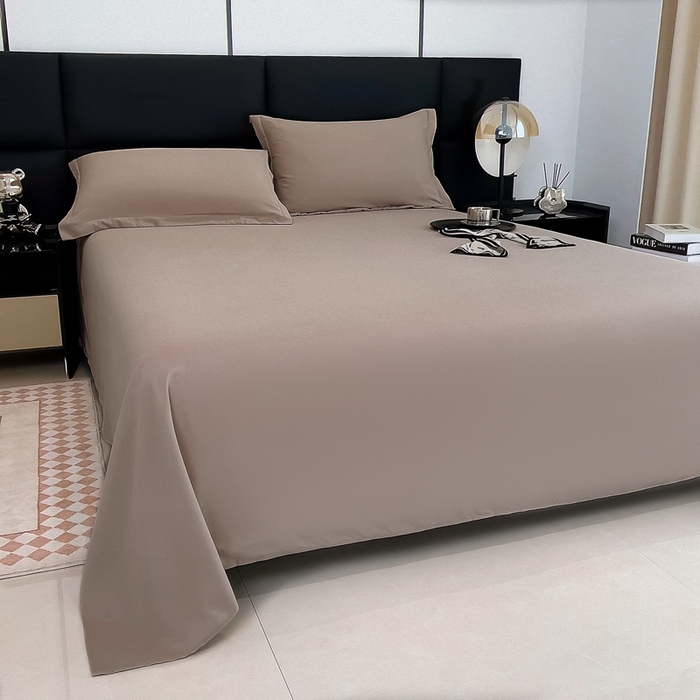 91家纺网 家纺一手货源 找家纺 宇淳国际 2026新款纯色舒适亲肤芦荟棉水洗棉单床单 卡其