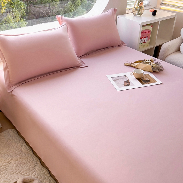 91家纺网 家纺一手货源 找家纺 宇淳国际 2026新款纯色舒适亲肤芦荟棉水洗棉单床单 浅粉