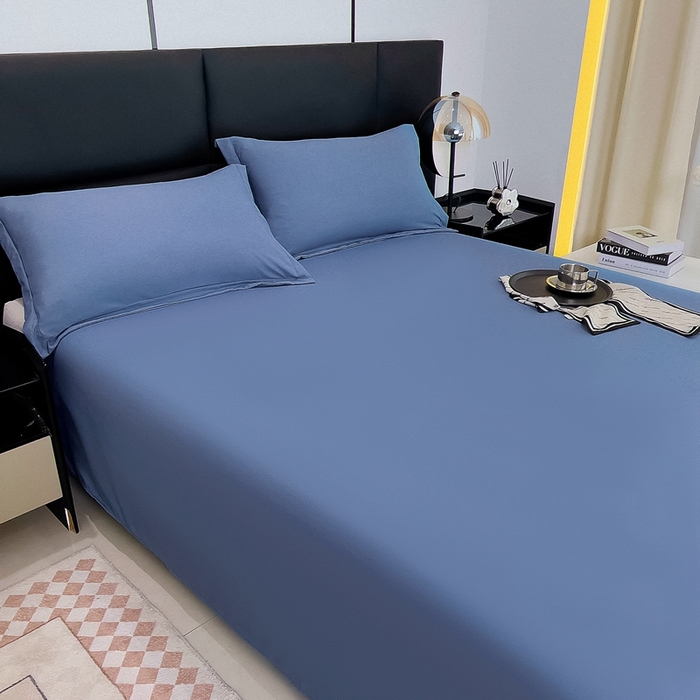 91家纺网 家纺一手货源 找家纺 宇淳国际 2026新款纯色舒适亲肤芦荟棉水洗棉单床单 深蓝