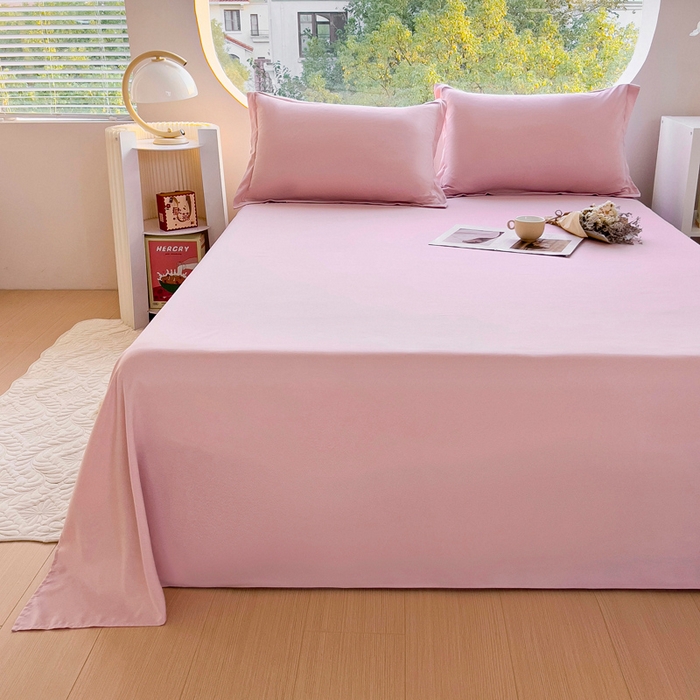 91家纺网 家纺一手货源 找家纺 宇淳国际 2026新款纯色舒适亲肤芦荟棉水洗棉单床单 浅粉