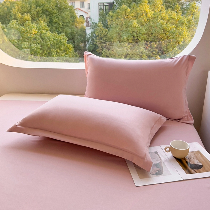 91家纺网 家纺一手货源 找家纺 宇淳国际 2026新款纯色舒适亲肤芦荟棉水洗棉单床单 浅粉