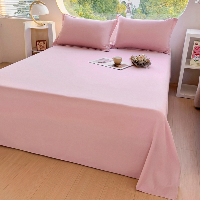 91家纺网 家纺一手货源 找家纺 宇淳国际 2026新款纯色舒适亲肤芦荟棉水洗棉单床单 浅粉