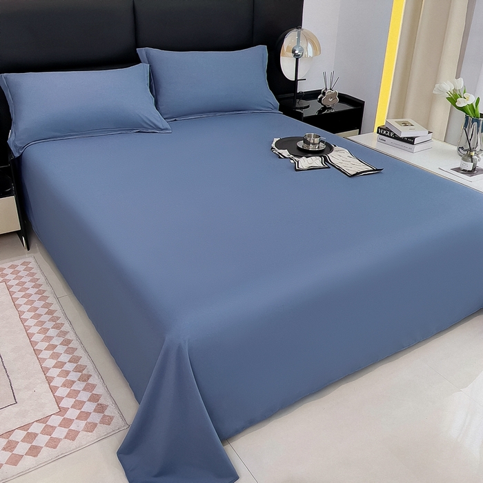 91家纺网 家纺一手货源 找家纺 宇淳国际 2026新款纯色舒适亲肤芦荟棉水洗棉单床单 深蓝