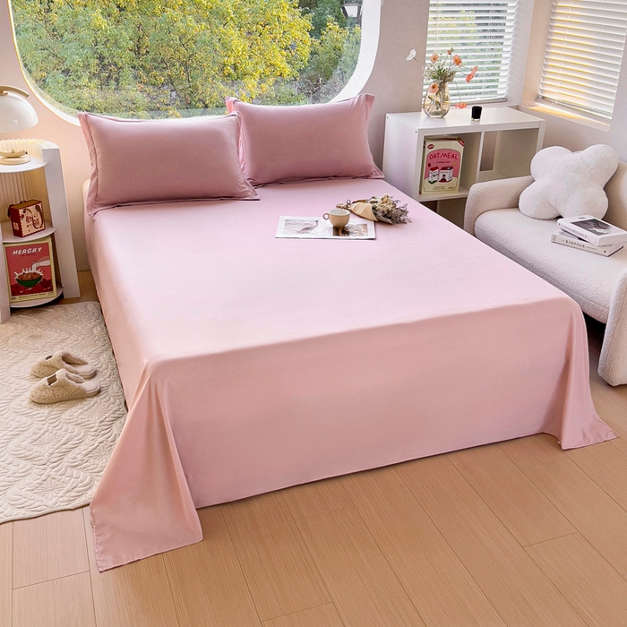 91家纺网 家纺一手货源 找家纺 宇淳国际 2026新款纯色舒适亲肤芦荟棉水洗棉单床单 浅粉