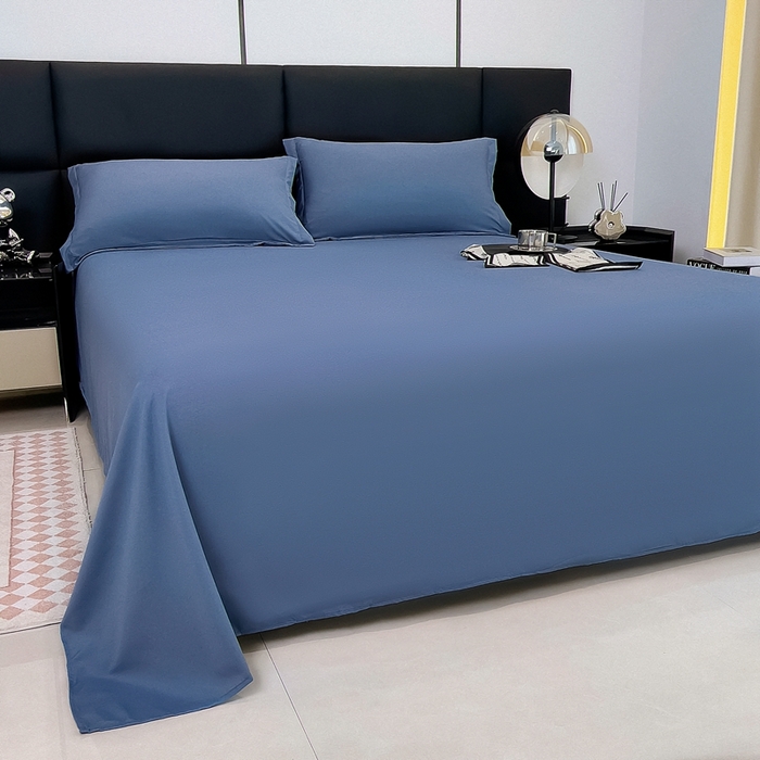 91家纺网 家纺一手货源 找家纺 宇淳国际 2026新款纯色舒适亲肤芦荟棉水洗棉单床单 深蓝