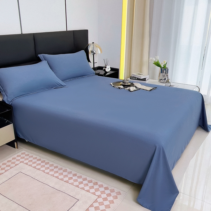 91家纺网 家纺一手货源 找家纺 宇淳国际 2026新款纯色舒适亲肤芦荟棉水洗棉单床单 深蓝