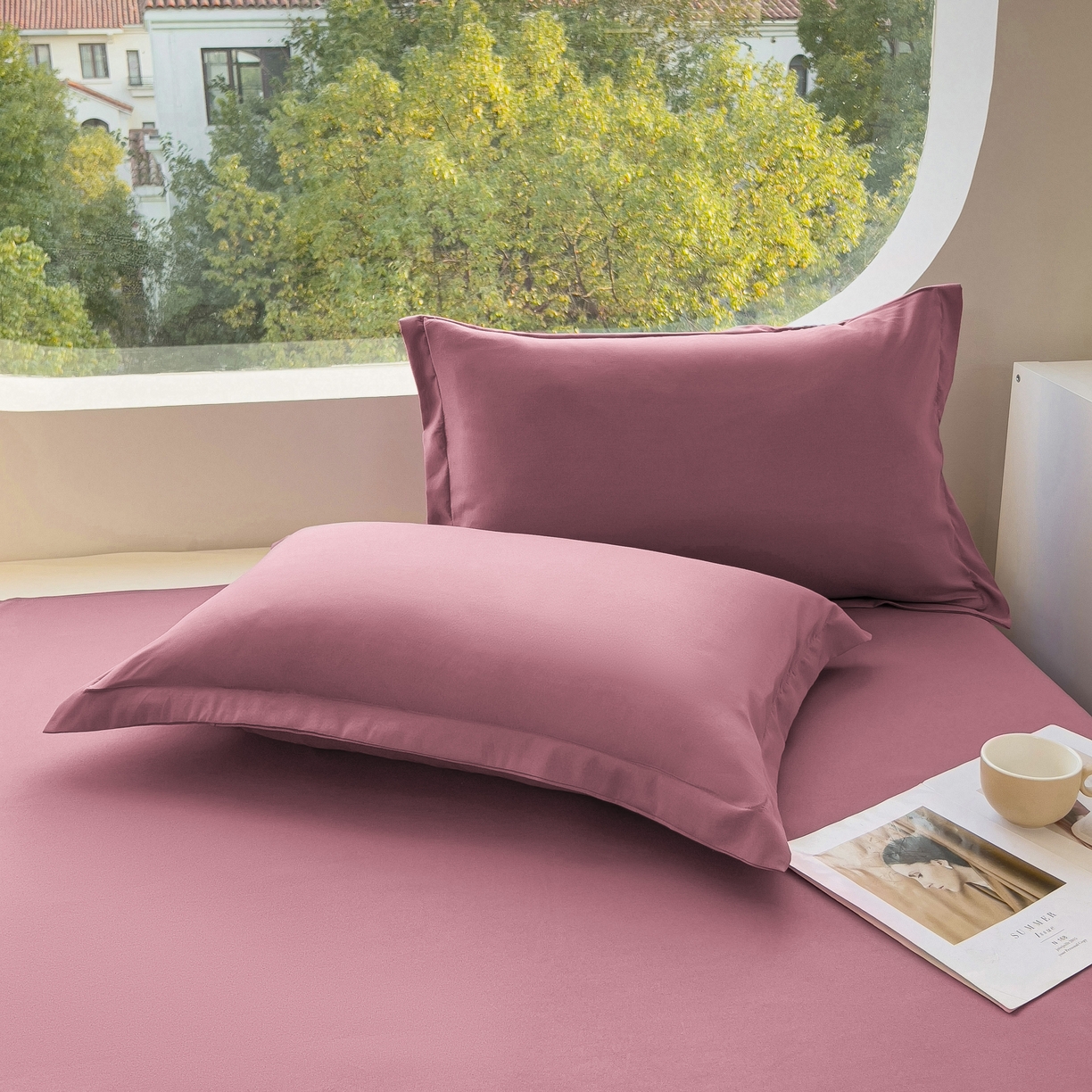 91家纺网 家纺一手货源 找家纺 宇淳国际 2026新款纯色舒适亲肤芦荟棉水洗棉单床单 深豆沙