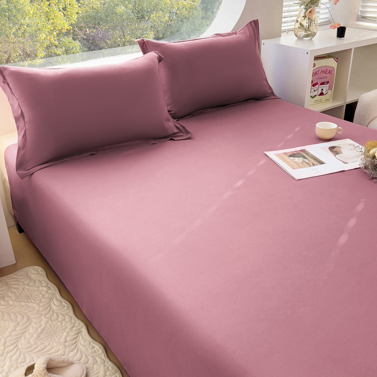 91家纺网 家纺一手货源 找家纺 宇淳国际 2026新款纯色舒适亲肤芦荟棉水洗棉单床单 深豆沙