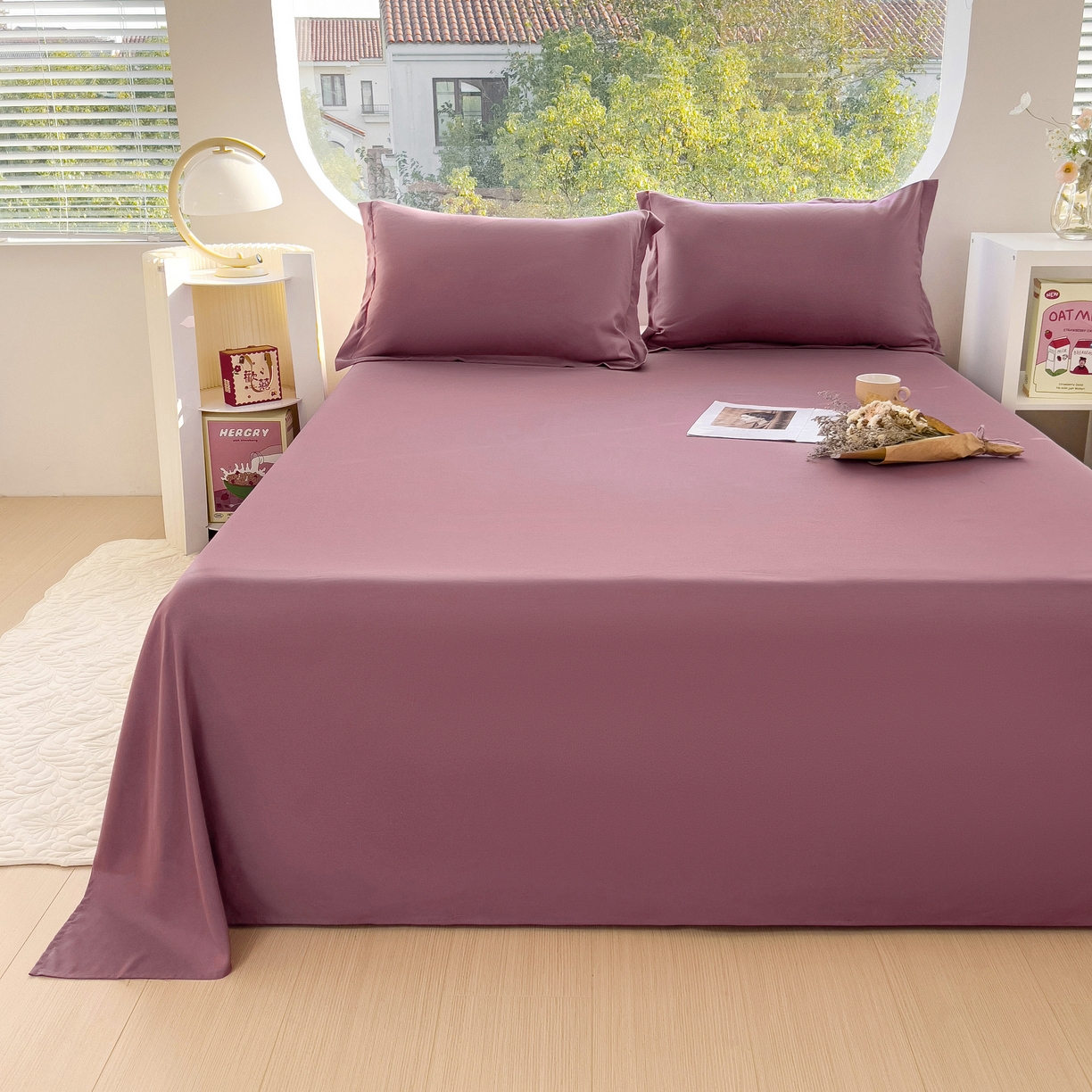 91家纺网 家纺一手货源 找家纺 宇淳国际 2026新款纯色舒适亲肤芦荟棉水洗棉单床单 深豆沙