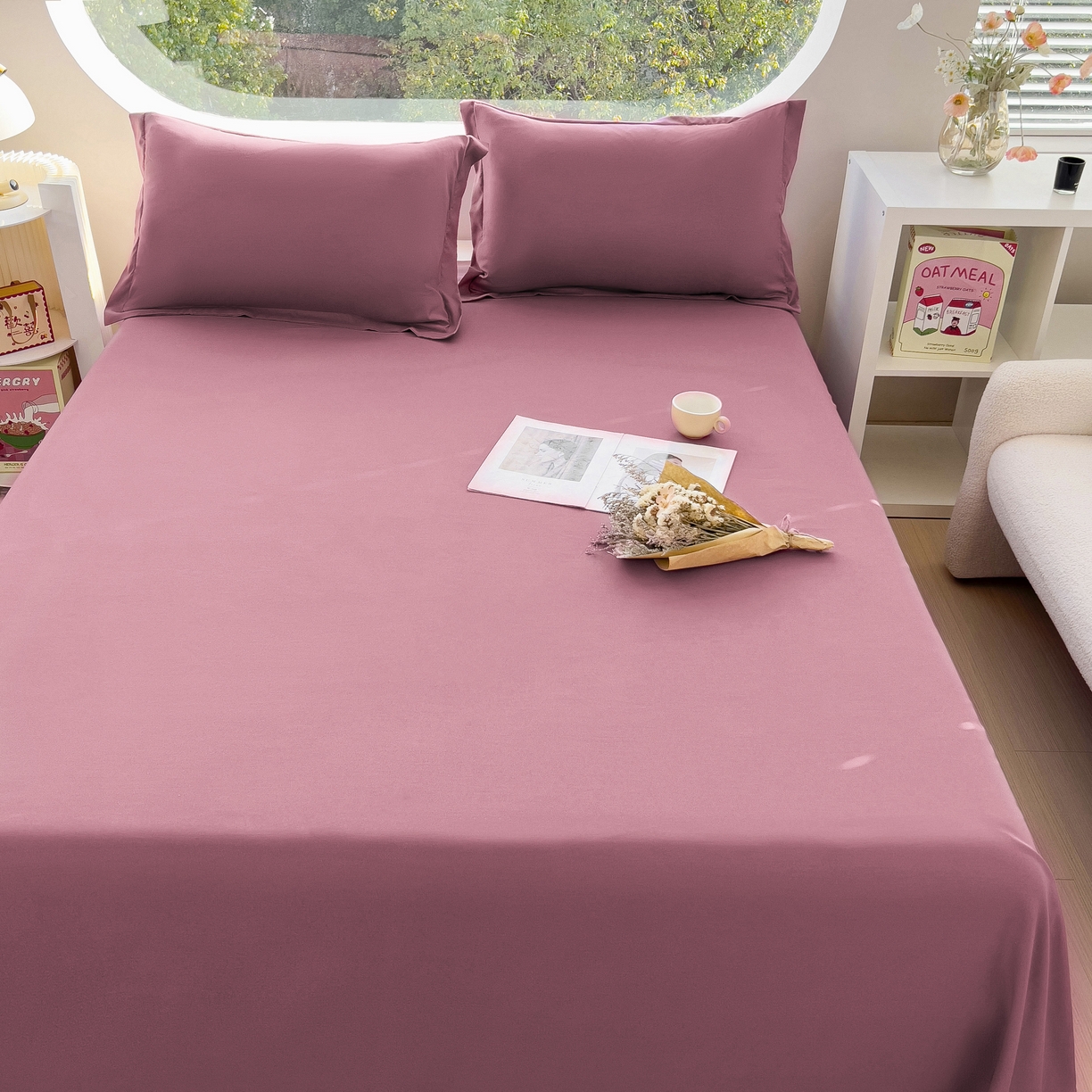 91家纺网 家纺一手货源 找家纺 宇淳国际 2026新款纯色舒适亲肤芦荟棉水洗棉单床单 深豆沙