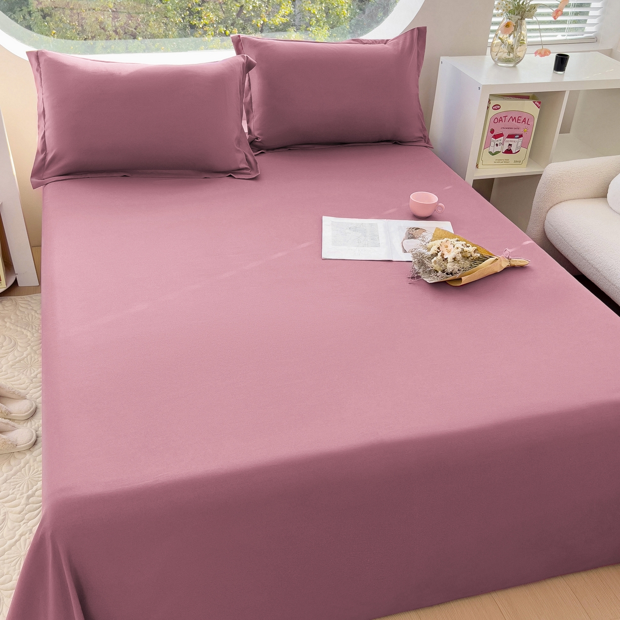 91家纺网 家纺一手货源 找家纺 宇淳国际 2026新款纯色舒适亲肤芦荟棉水洗棉单床单 深豆沙