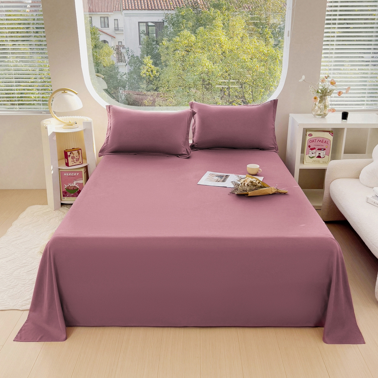 宇淳国际 2026新款纯色舒适亲肤芦荟棉水洗棉单床单 深豆沙