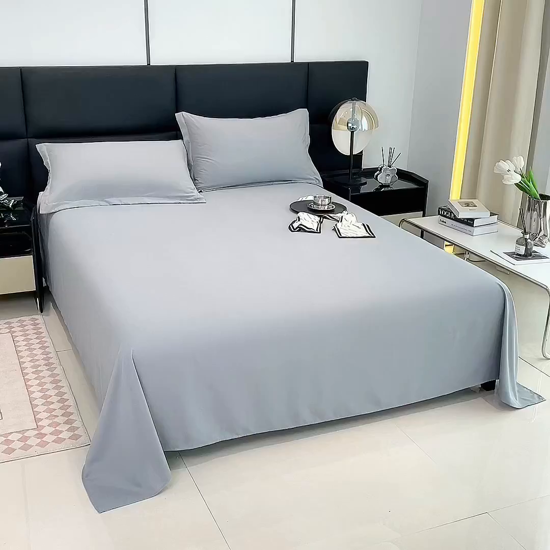 91家纺网 家纺一手货源 找家纺 宇淳国际 2026新款纯色舒适亲肤芦荟棉水洗棉单床单 浅灰