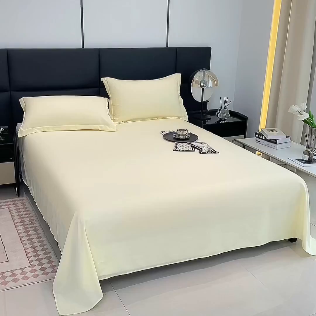 91家纺网 家纺一手货源 找家纺 宇淳国际 2026新款纯色舒适亲肤芦荟棉水洗棉单床单 奶黄