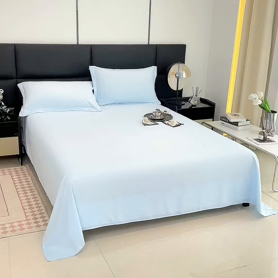 91家纺网 家纺一手货源 找家纺 宇淳国际 2026新款纯色舒适亲肤芦荟棉水洗棉单床单 天蓝